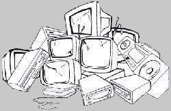 Tas d'ordinateurs et de televisions